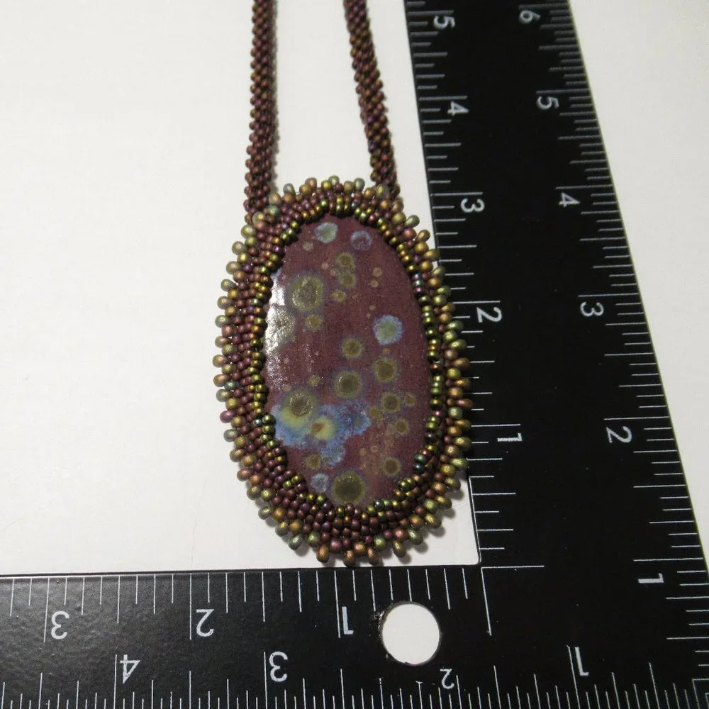 Bead Embroidered Cabochon Necklace